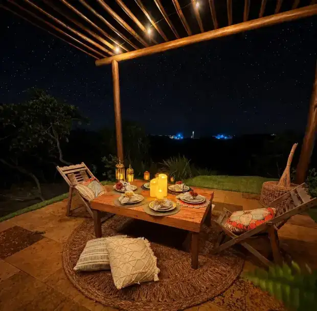 Jantar no mirante do Rancho das Dunas, com vista pros Lençóis Maranhenses